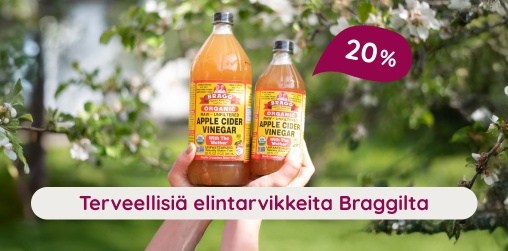 Terveellisi elintarvikkeita Braggilta 20 %